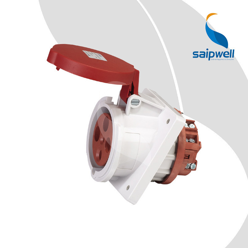 SAIPWELL Factory Outlet IP67 CE European Standard Panel Mounted Angle Socket 400V 16A Industrial Socket