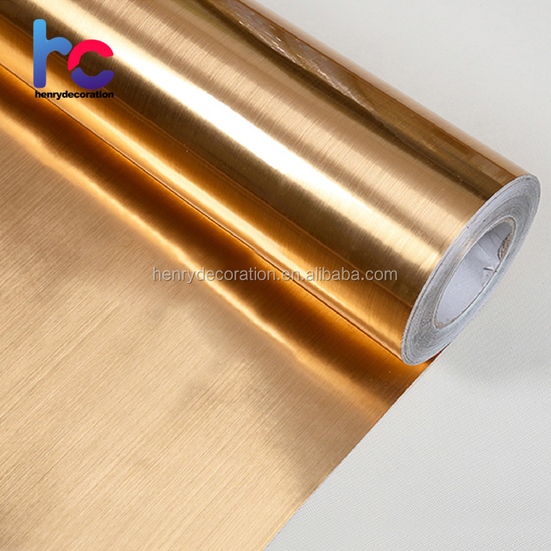 Brushed Mirror PVC Foil Golden Decorative Self Adhesive Reflective Film for Furniture