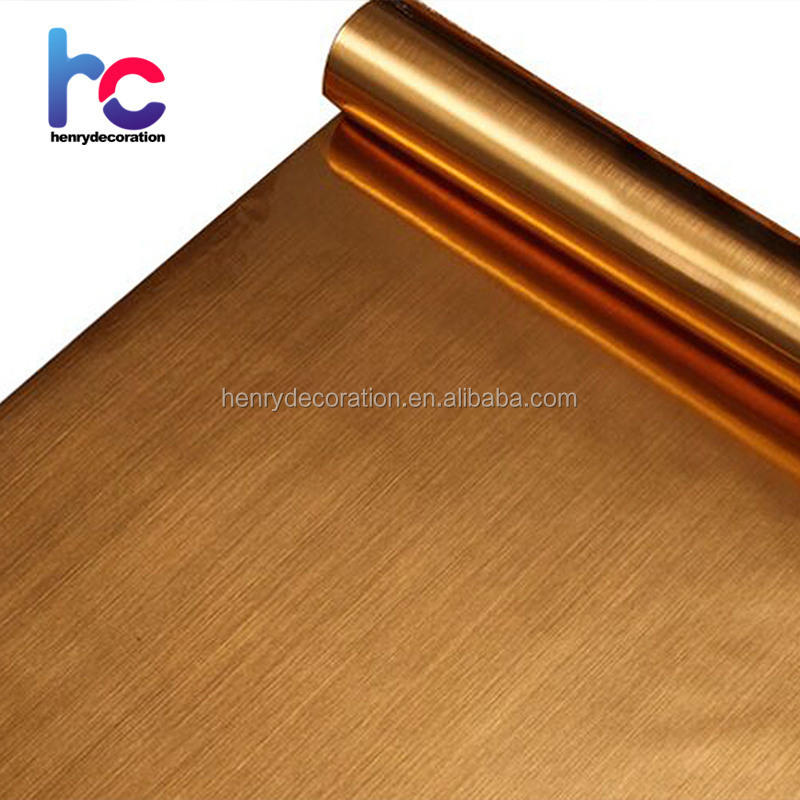 Brushed Mirror PVC Foil Golden Decorative Self Adhesive Reflective Film for Furniture