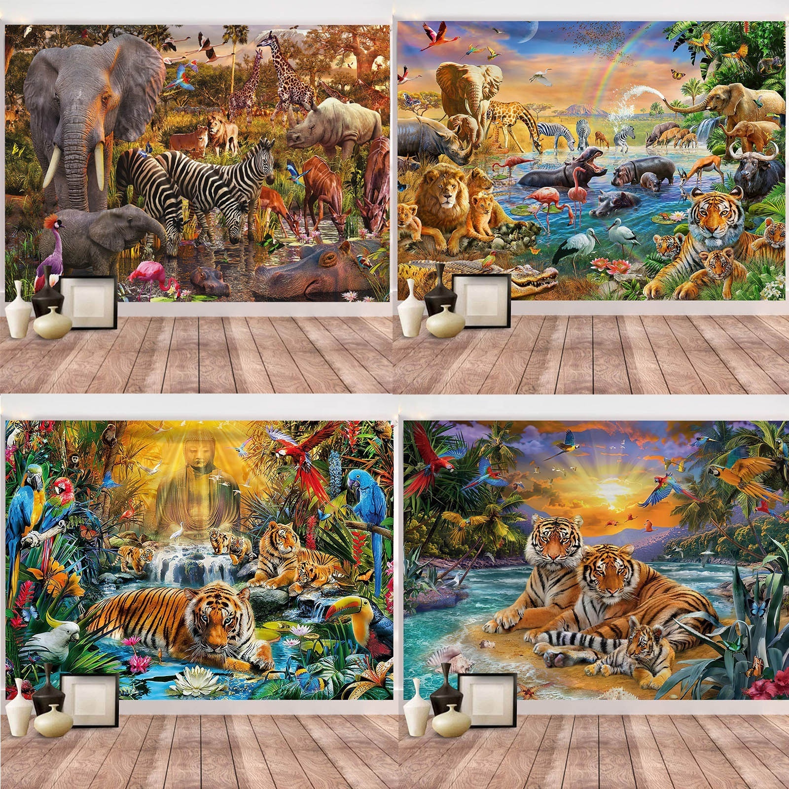 Vibrant Bright Colorful Refined Unique Multipurpose Interesting Jungle Animals Landscapes Series 3D Digital Printing Tapestries