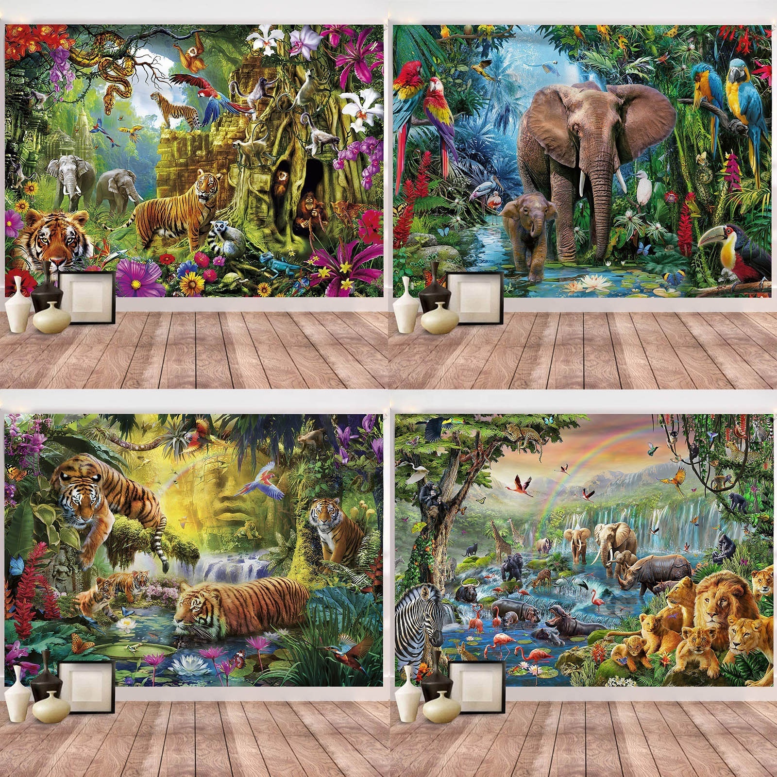 Vibrant Bright Colorful Refined Unique Multipurpose Interesting Jungle Animals Landscapes Series 3D Digital Printing Tapestries