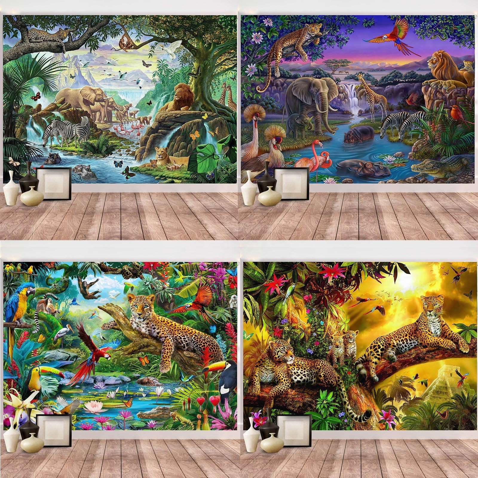 Vibrant Bright Colorful Refined Unique Multipurpose Interesting Jungle Animals Landscapes Series 3D Digital Printing Tapestries