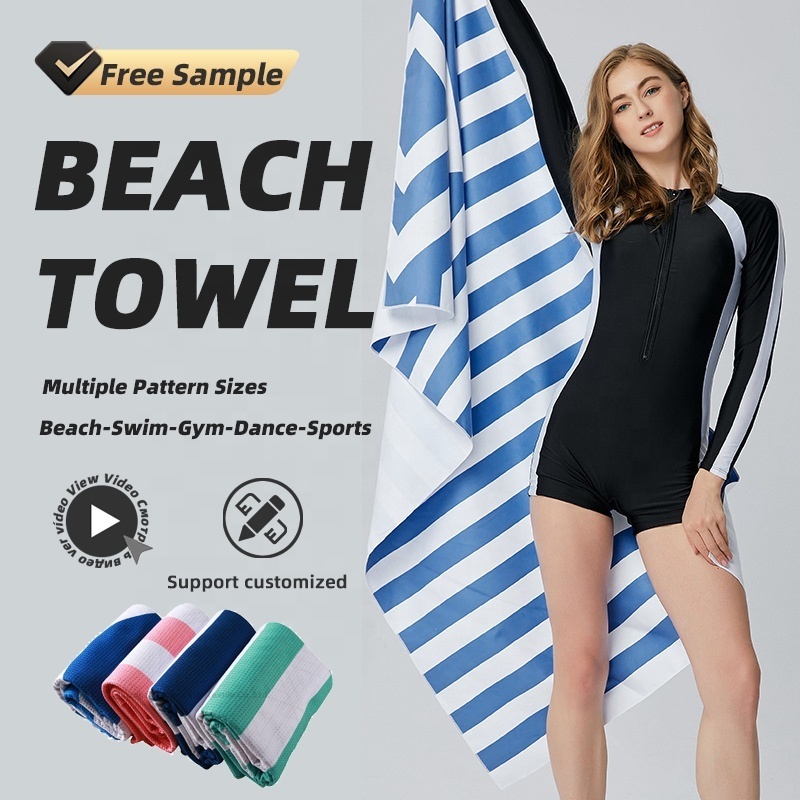 Custom Sublimation Printed Summer Quick Dry Microfiber Waffle Recycled Plastic Sand Free Essentials Beach Towel With Logo