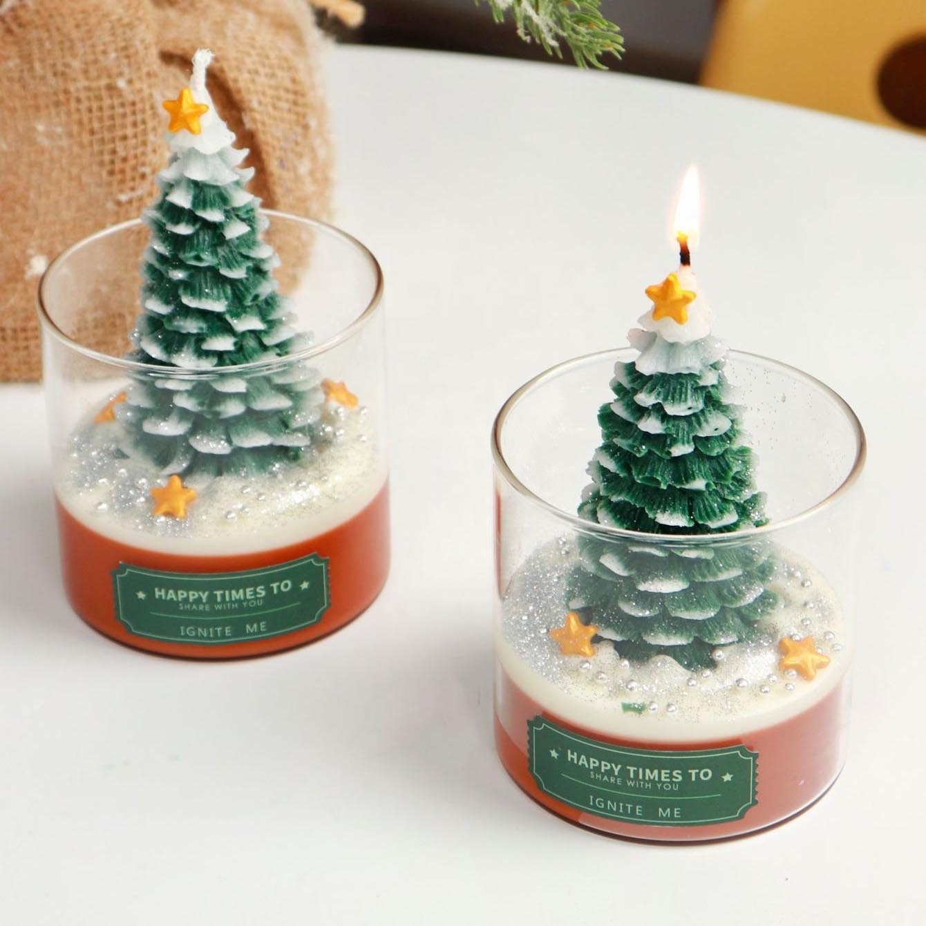 Scenes Premium Ambience Creative Emulate Sequin Cedarwood Christmas Tree Glass Jar Fragrance Aromatherapy Scented Candles