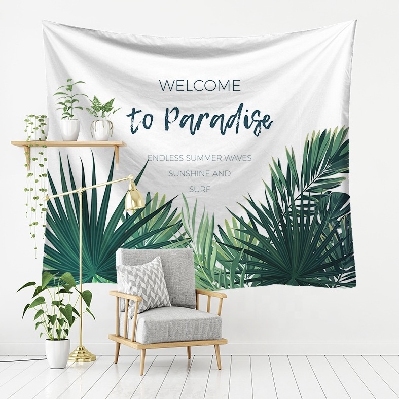 Live Broadcast Background Cloth Green Plant Series Wall Hanging Beach Towel Shawl Sun Protection Reusable 3D Printed Tapestries