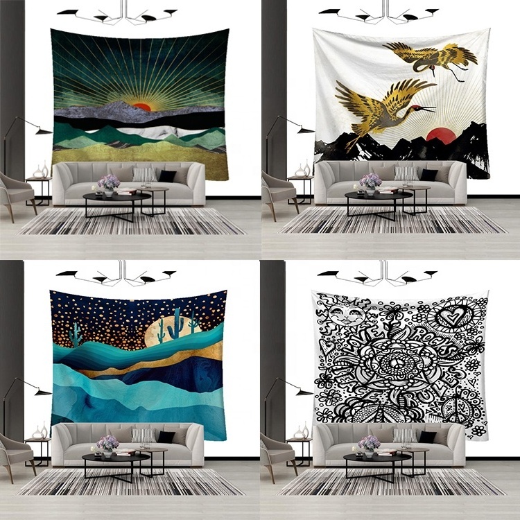 New Chinese Style Natural Scenery Landscape Mountain Series Indoor Outdoor Bedroom Aesthetic Artwork Sunrise Sunset Tapestry