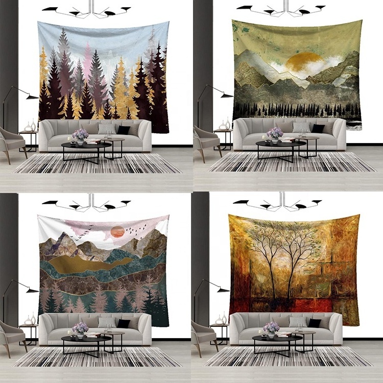 New Chinese Style Natural Scenery Landscape Mountain Series Indoor Outdoor Bedroom Aesthetic Artwork Sunrise Sunset Tapestry