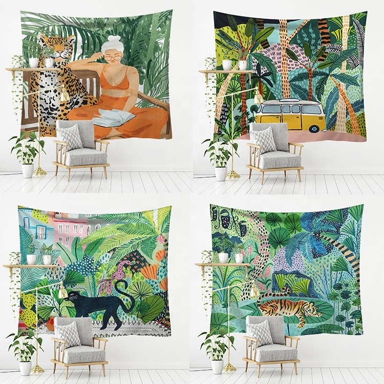 Vibrant Bright Colourful Healing Hand-Drawn Illustration Series Bedroom Aesthetic Artwork Art Decor 3D Printed Tapestries