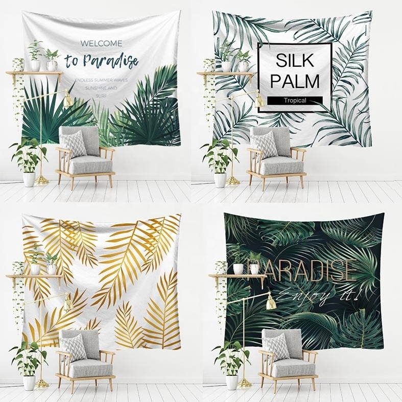 Live Broadcast Background Cloth Green Plant Series Wall Hanging Beach Towel Shawl Sun Protection Reusable 3D Printed Tapestries