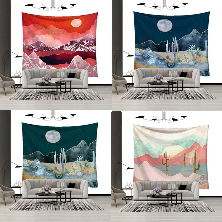 New Chinese Style Natural Scenery Landscape Mountain Series Indoor Outdoor Bedroom Aesthetic Artwork Sunrise Sunset Tapestry