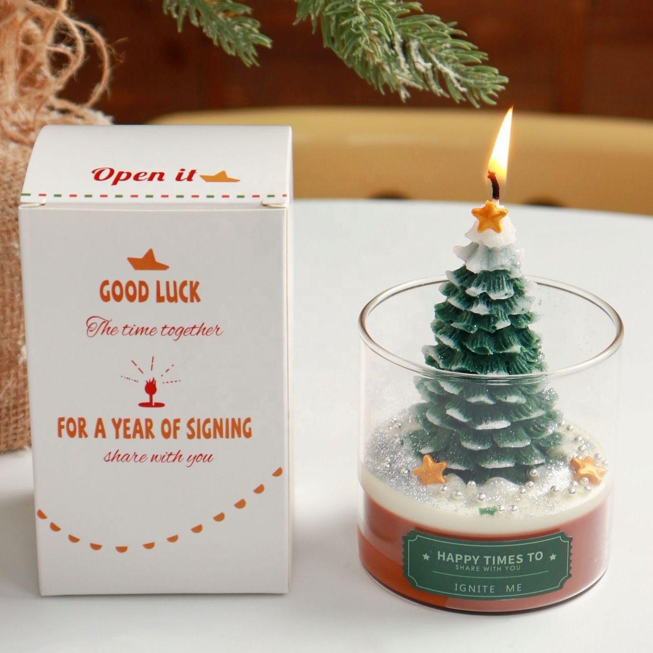 Scenes Premium Ambience Creative Emulate Sequin Cedarwood Christmas Tree Glass Jar Fragrance Aromatherapy Scented Candles