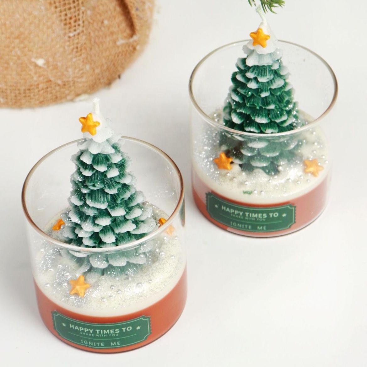 Scenes Premium Ambience Creative Emulate Sequin Cedarwood Christmas Tree Glass Jar Fragrance Aromatherapy Scented Candles