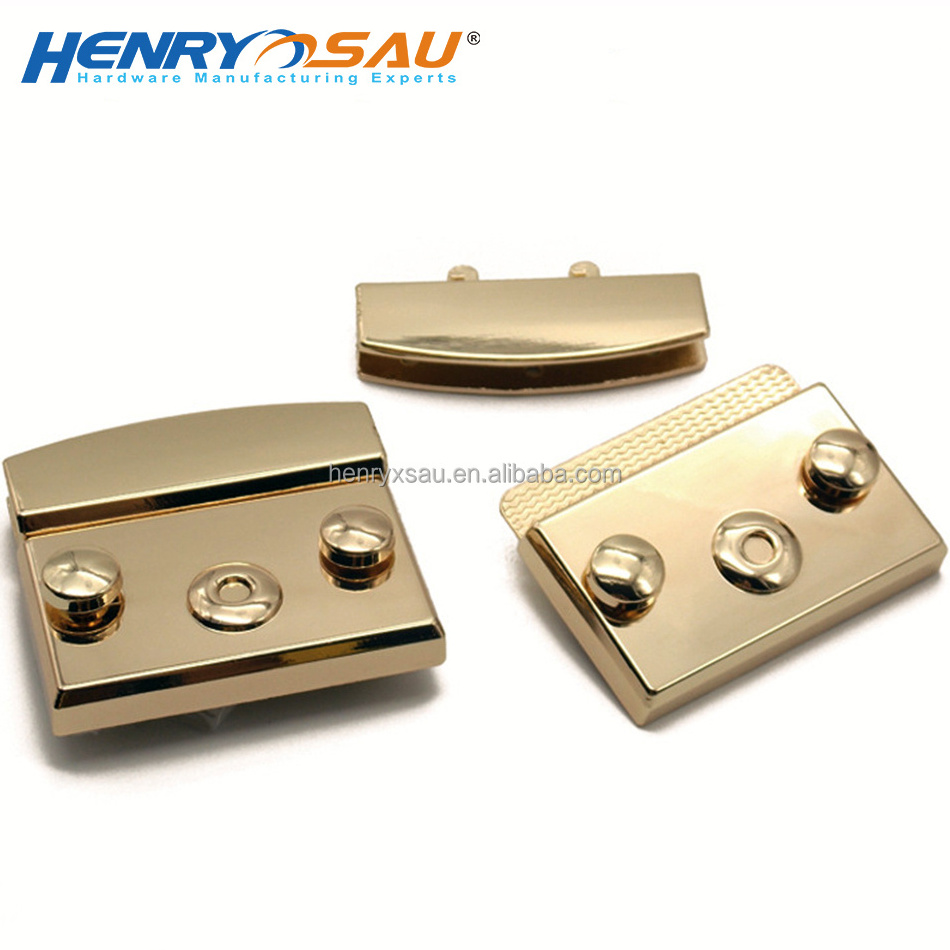 Fashion Design Light Gold Alloy Handbag Push Lock Metal Turn Twist Draw Latch Locks for Women Bag Press Handbag Lock Hardware