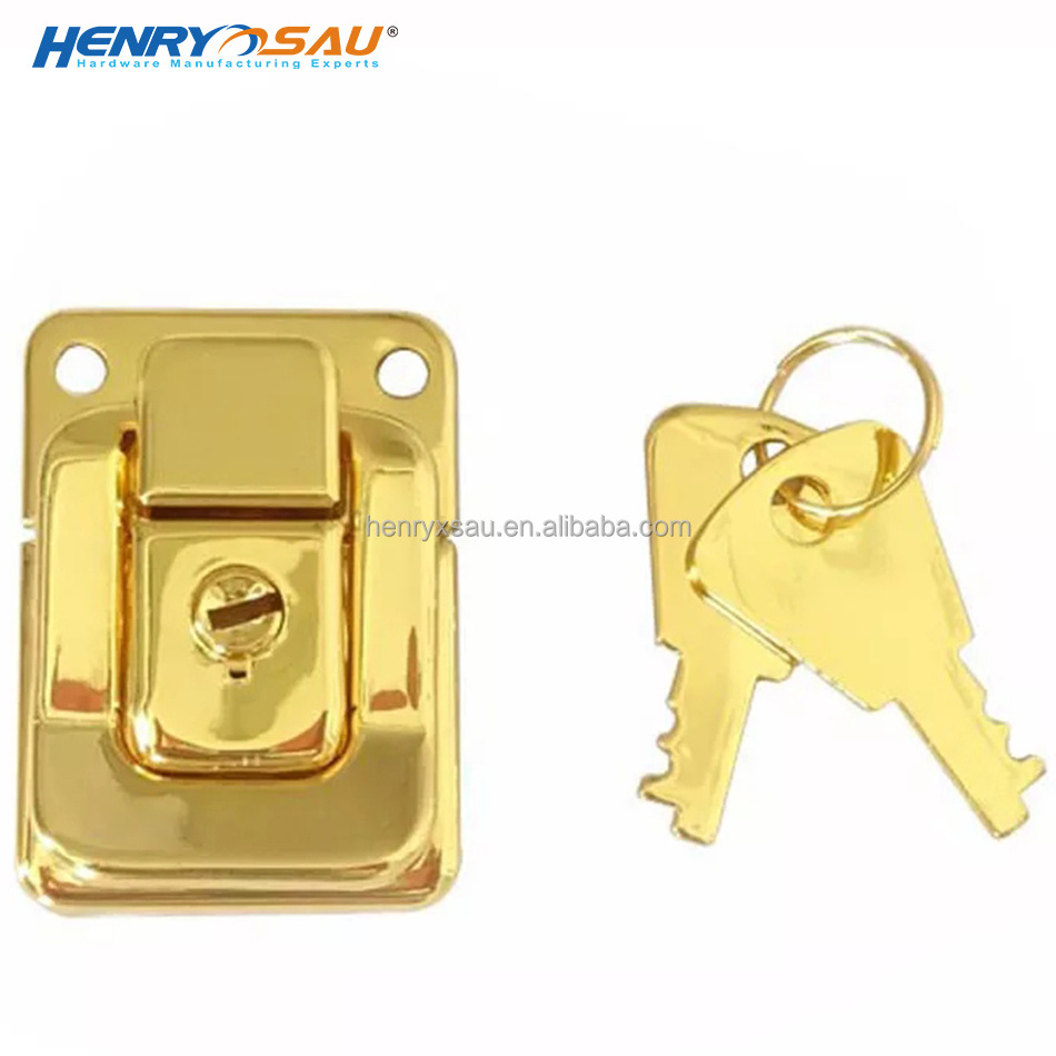 Imitating Gold Plating Lockable Version Brief & Draw Latches Block Catch with Key Equipment Box Toolbox Safety Tower Buckle Lock