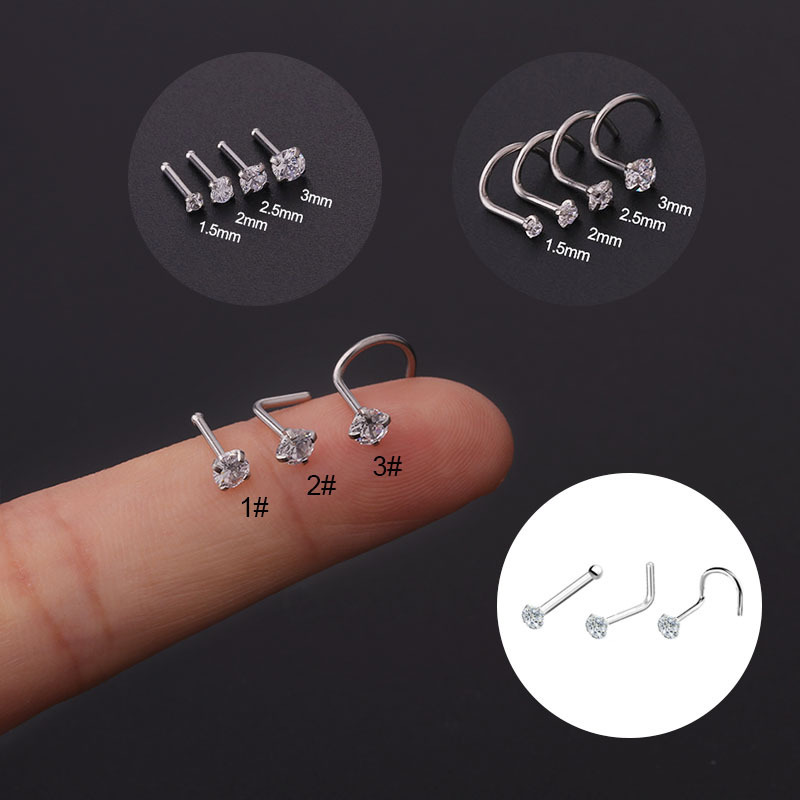 20g Stainless Steel Fashionable Cz Nose Piercing Jewelry Cubic Zirconia Nose Stud For Women