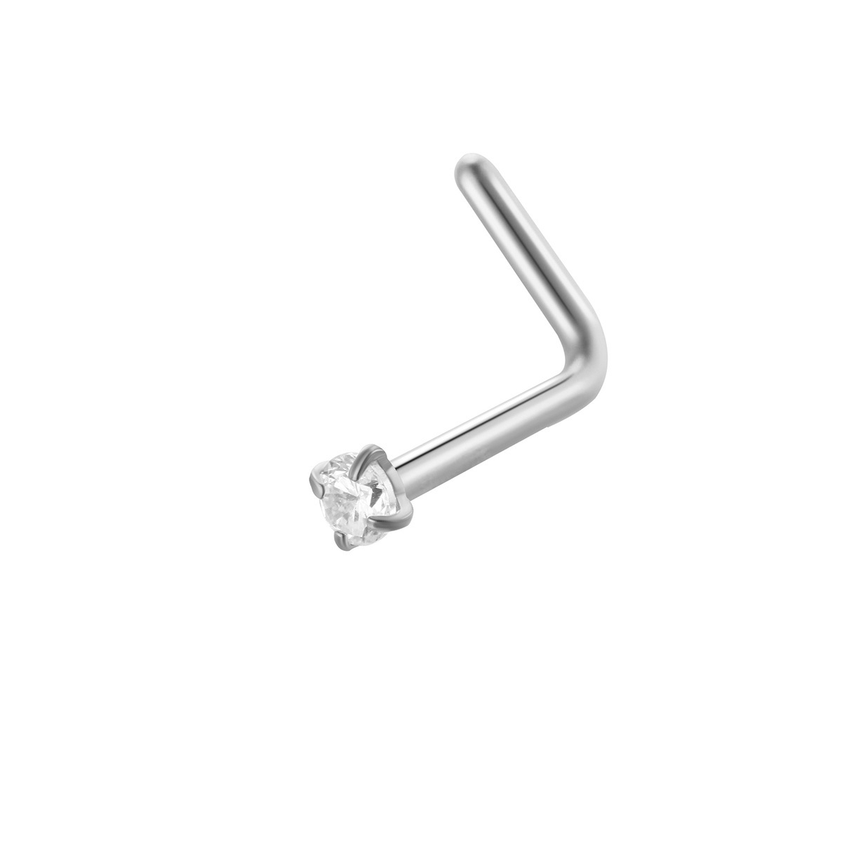 HENGSEN Mix Wholesale 20G Stainless Steel Nose Piercings Jewelry L shape Straight Single Zircon Nose Stud  For Women