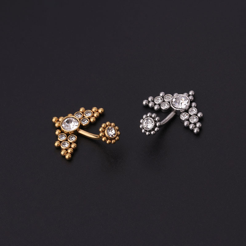 stainless steel navel piercing ring women statement body piercing jewelry Rhinestone belly button rings