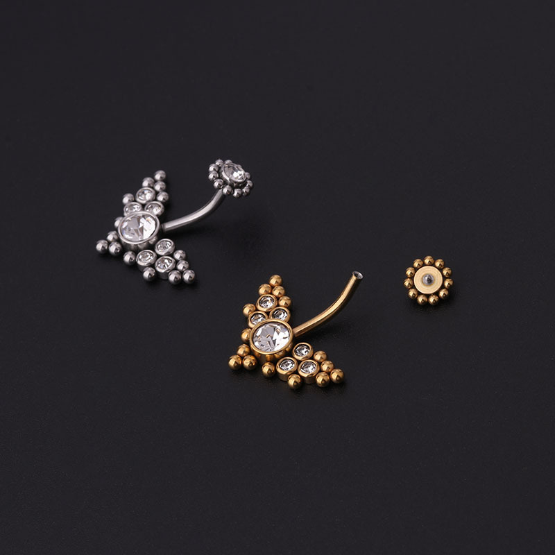 stainless steel navel piercing ring women statement body piercing jewelry Rhinestone belly button rings