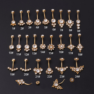 stainless steel navel piercing ring women statement body piercing jewelry Rhinestone belly button rings