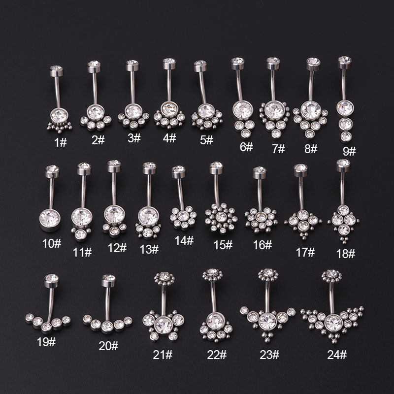 stainless steel navel piercing ring women statement body piercing jewelry Rhinestone belly button rings