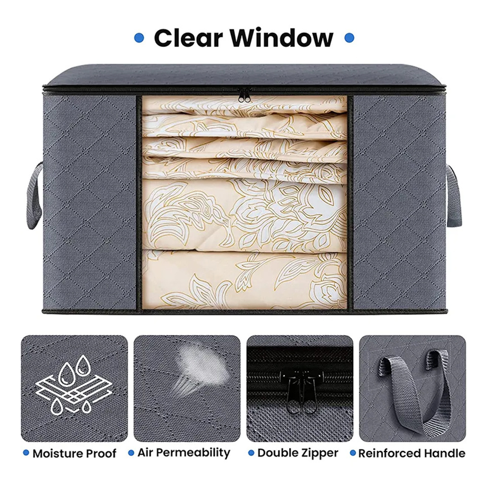 Amazon Dust-proof Large Capacity Thickened Hanging Closet Storage Bins Clothing Quilt Orga Translucent Moisture Proof Waterproof