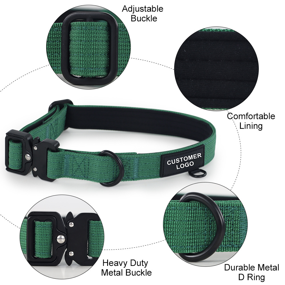 Manufacturer Adjustable Tactical Heavy Nylon Webbing Duty Dog Collar With Quick Release Metal Buckle