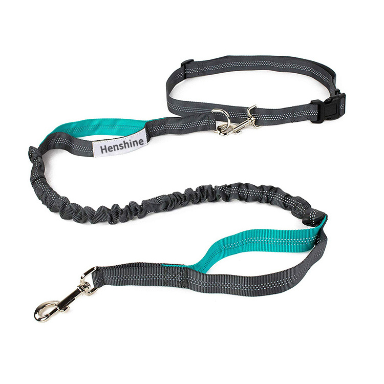 Multifunctional Pet Dog Walking Jogging Hiking Running Bungee Hands Free Dog Leash With Waist Pouch Belt Recycled Bag