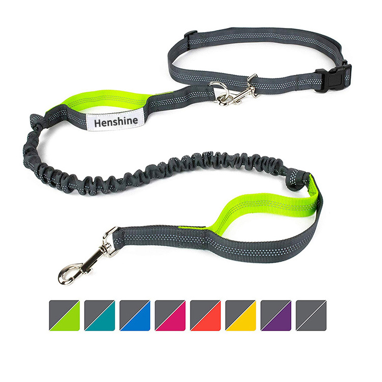 Multifunctional Pet Dog Walking Jogging Hiking Running Bungee Hands Free Dog Leash With Waist Pouch Belt Recycled Bag