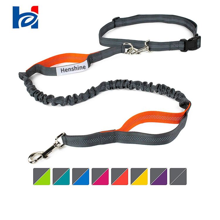 Multifunctional Pet Dog Walking Jogging Hiking Running Bungee Hands Free Dog Leash With Waist Pouch Belt Recycled Bag