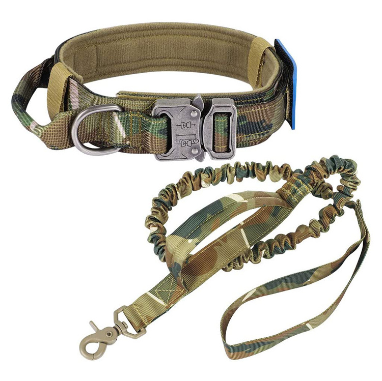 Heavy Duty Adjustable Custom Logo Camo Tactical Outdoor K9 Large Dog Collars And Leashes Set For Dogs