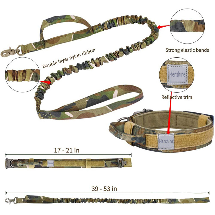 Heavy Duty Adjustable Custom Logo Camo Tactical Outdoor K9 Large Dog Collars And Leashes Set For Dogs