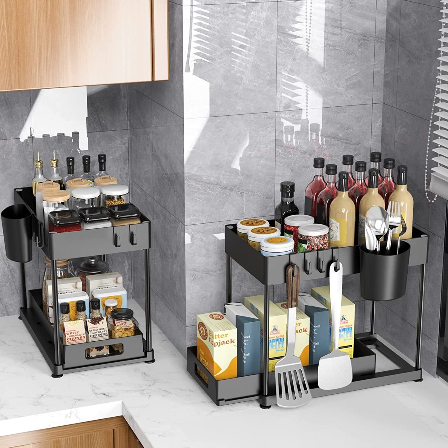 Strong 2 Tier Sliding Storage Boxes Kitchen Sink Organization Put Out Drawer Under Sink Organizer With Sliding Cabinet Basket