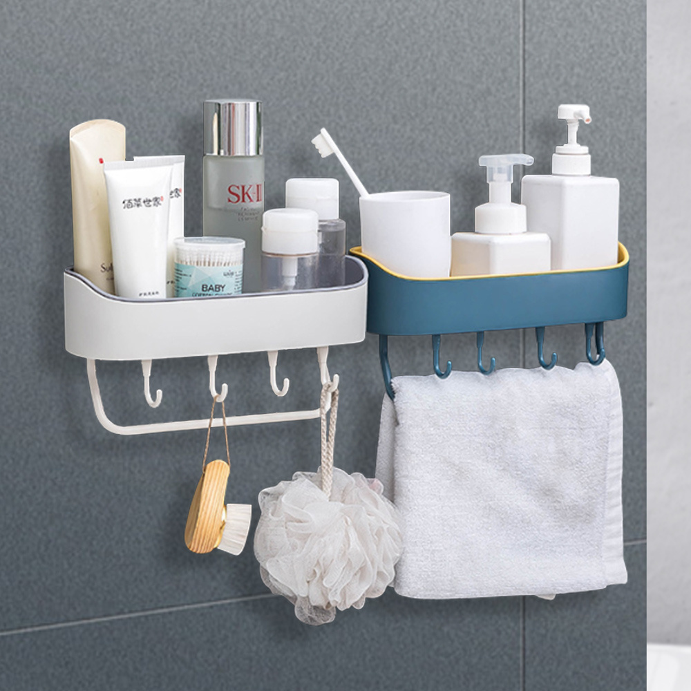 Wholesale Bathroom Shelf Wall Storage Shelves Mounted with Hooks for Kitchen Bathroom Storage Holder Box