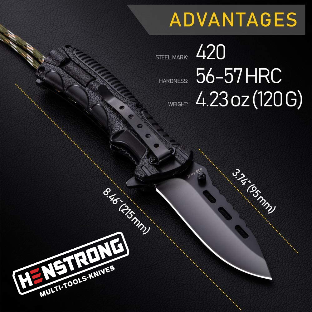 Best Outdoor Camping Hunting Bushcraft EDC Folding Tactical Paracord Survival Pocket Knife With Fire Starter