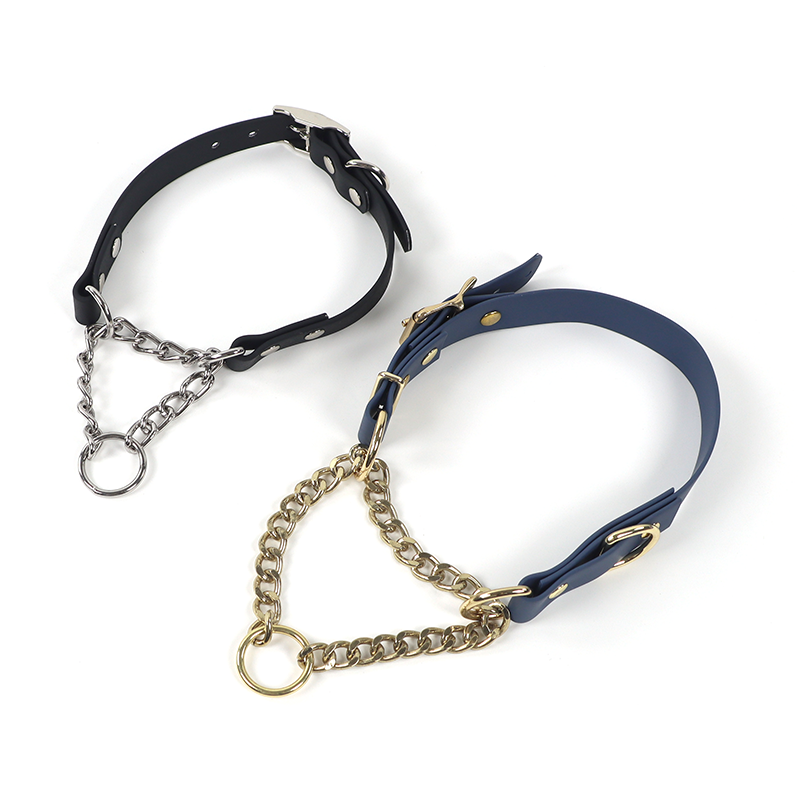 PVC Coated Webbing Top Quality Gold Color Stainless Steel Metal Chain Martingale Dog Collar