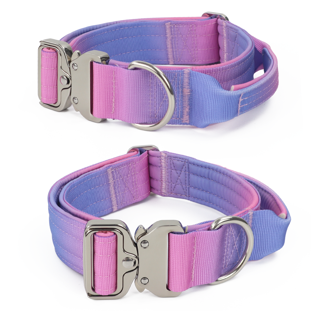 New Design Gradient Color Nylon Large Combat Tactical Dog Collar With Gold Metal Pet Collar For Walking