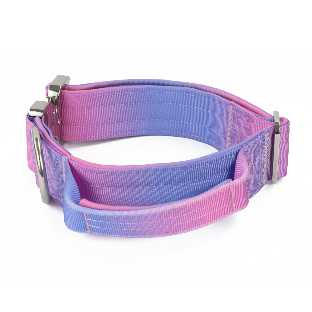 New Design Gradient Color Nylon Large Combat Tactical Dog Collar With Gold Metal Pet Collar For Walking