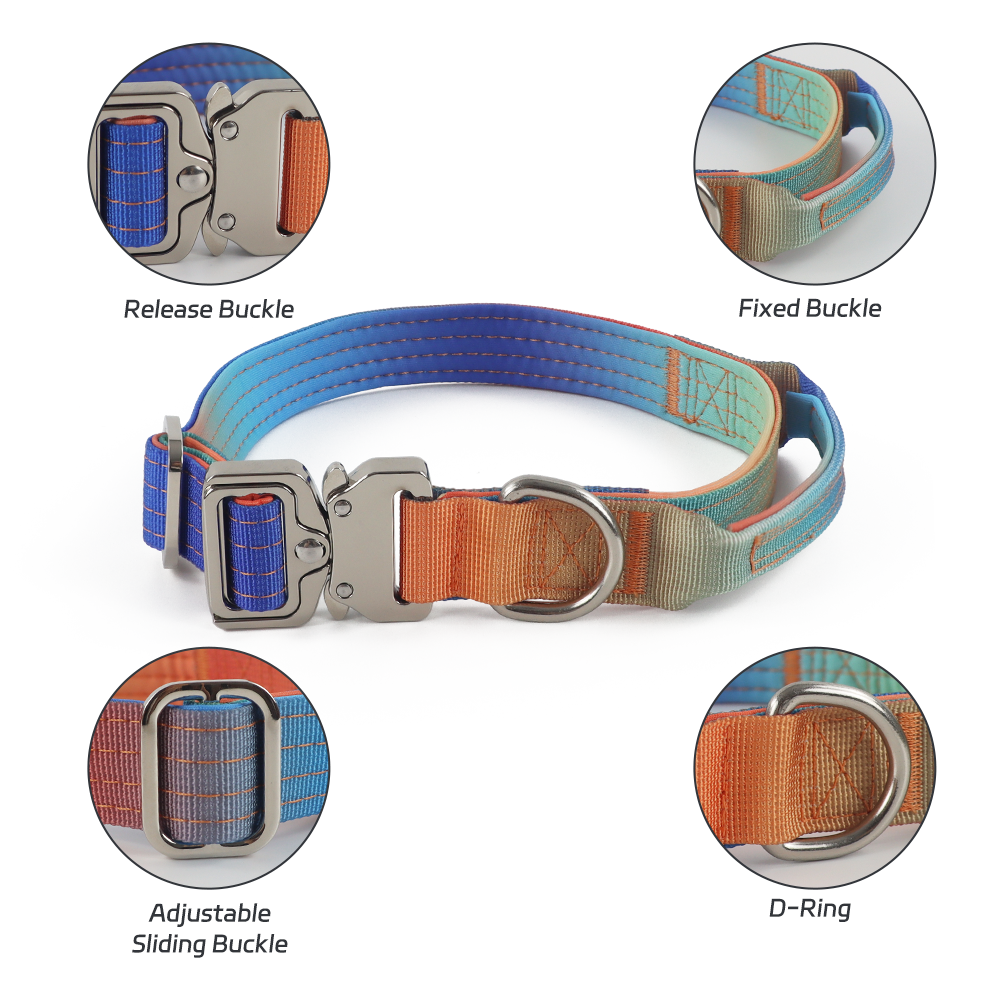 Gradient Heavy Duty Rainbow Metal 2-inch Tactical Dog Collar Combat Buckle With Comfort Neoprene Dog Collar For Training