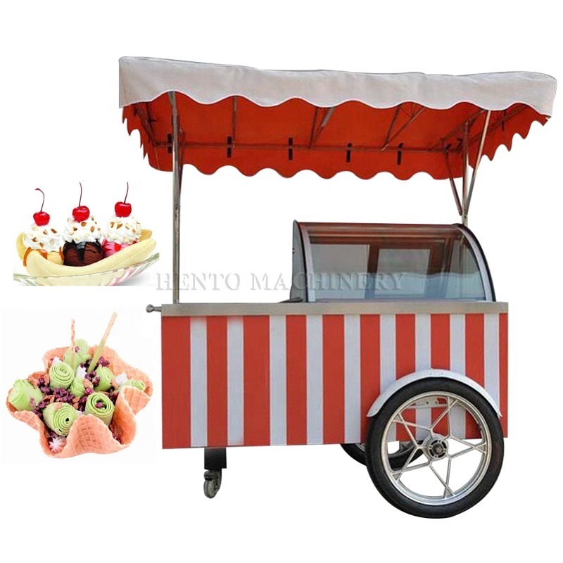 Beach Ice Cream Cart / Mobile Cart Ice Cream / Gelato Ice Cream Cart With Wheels