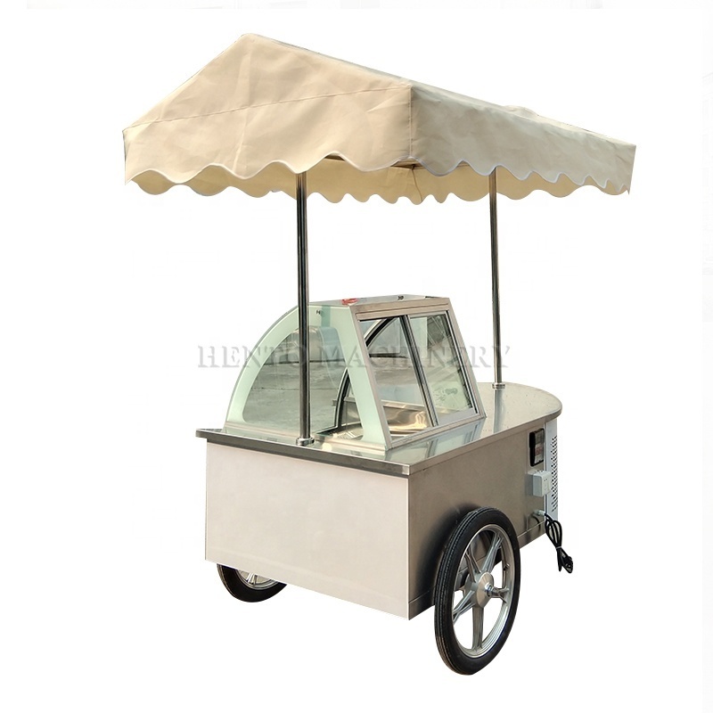 Beach Ice Cream Cart / Mobile Cart Ice Cream / Gelato Ice Cream Cart With Wheels