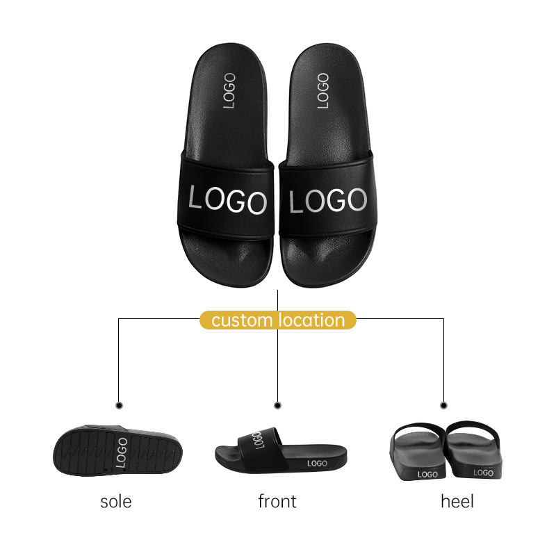 Custom 3d Rubber Printing Logo Pattern Unisex Black Plain Men's Pvc Sandals Slides Slippers Custom Logo Slides Sandals With Logo