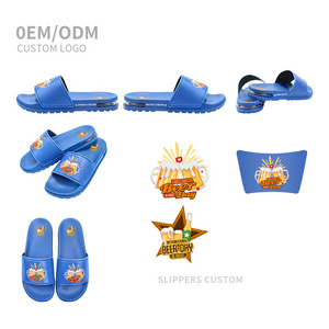 Free Sample Designer Slides Custom Logo Unisex Embossed Eva Beach Mens Slides Pvc Printed Custom 3d Logo Slide Sandal