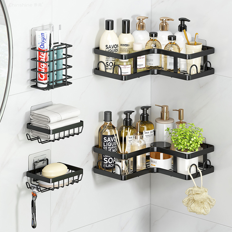 Bathroom Triangular Storage Rack Metal Art Non Punching Shelf Set for Sundries Toilet Toiletries Corner Storage Rack