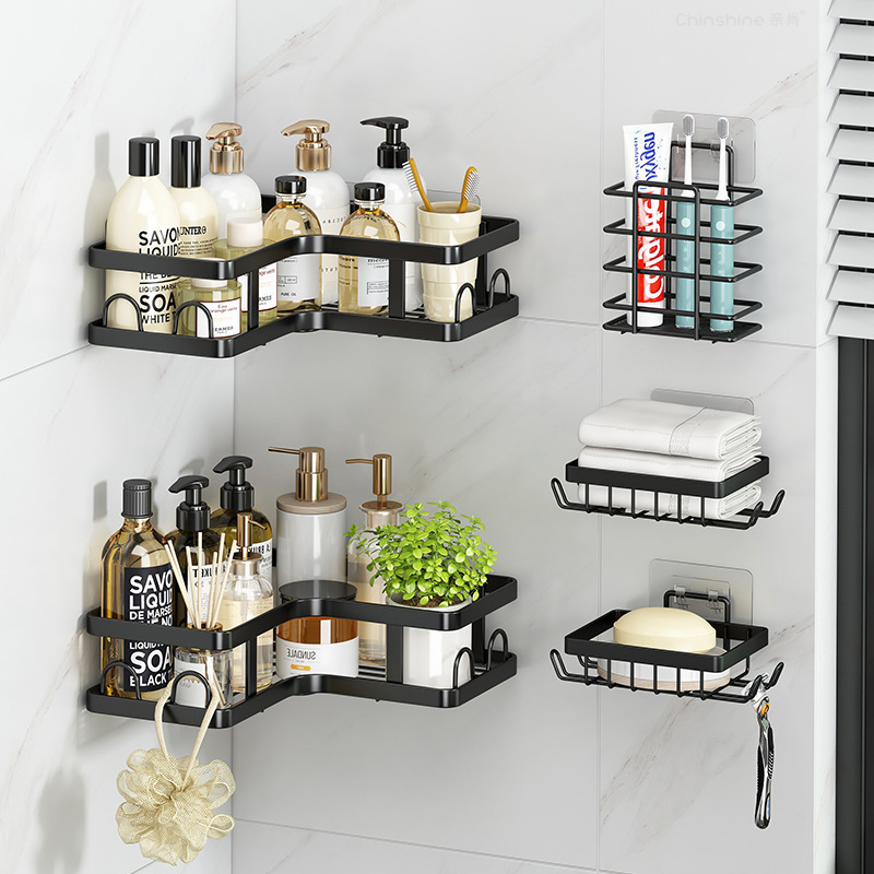 Bathroom Triangular Storage Rack Metal Art Non Punching Shelf Set for Sundries Toilet Toiletries Corner Storage Rack