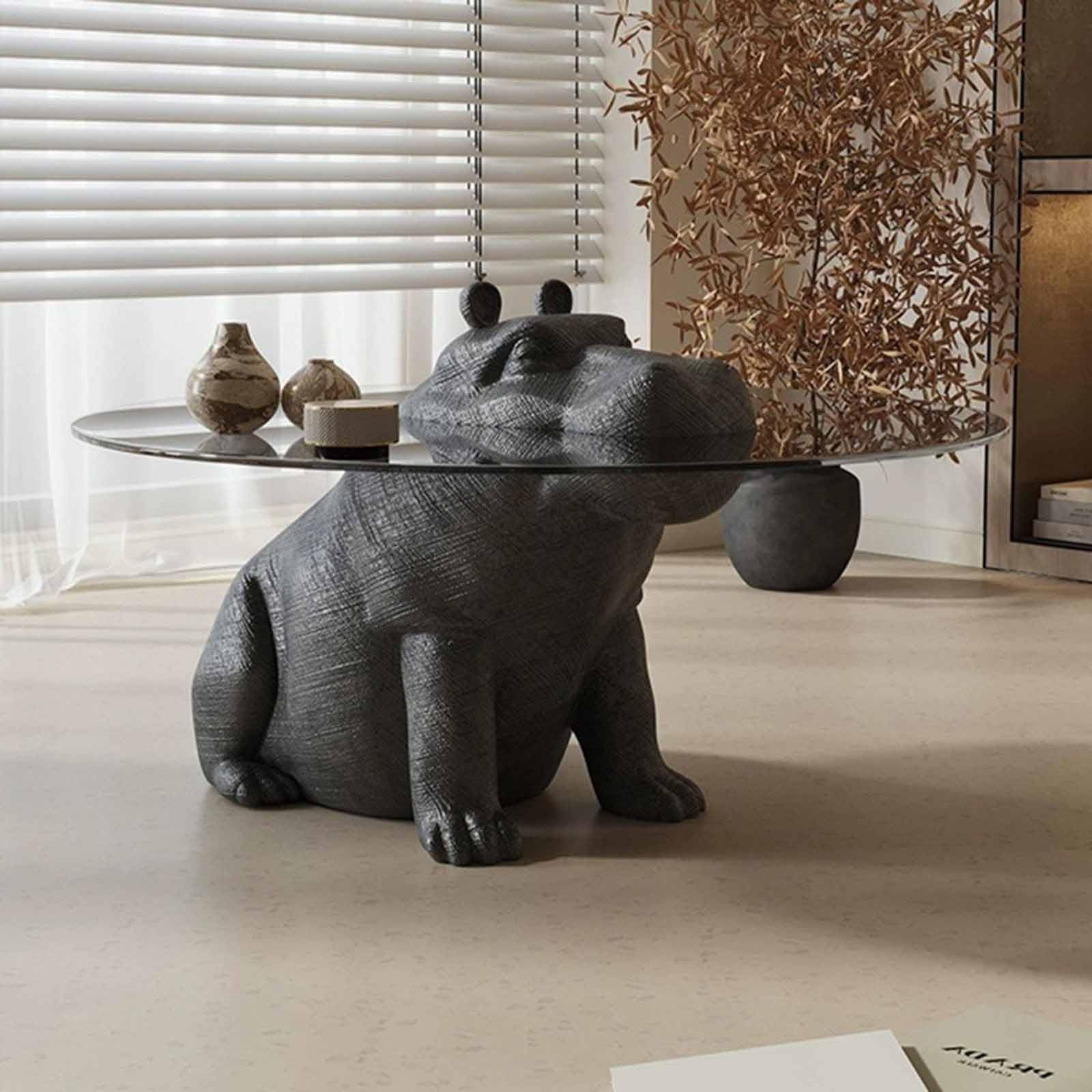 Creative animal tea table FRP material Thickened glass surface Hippo living room end table small table for coffee room