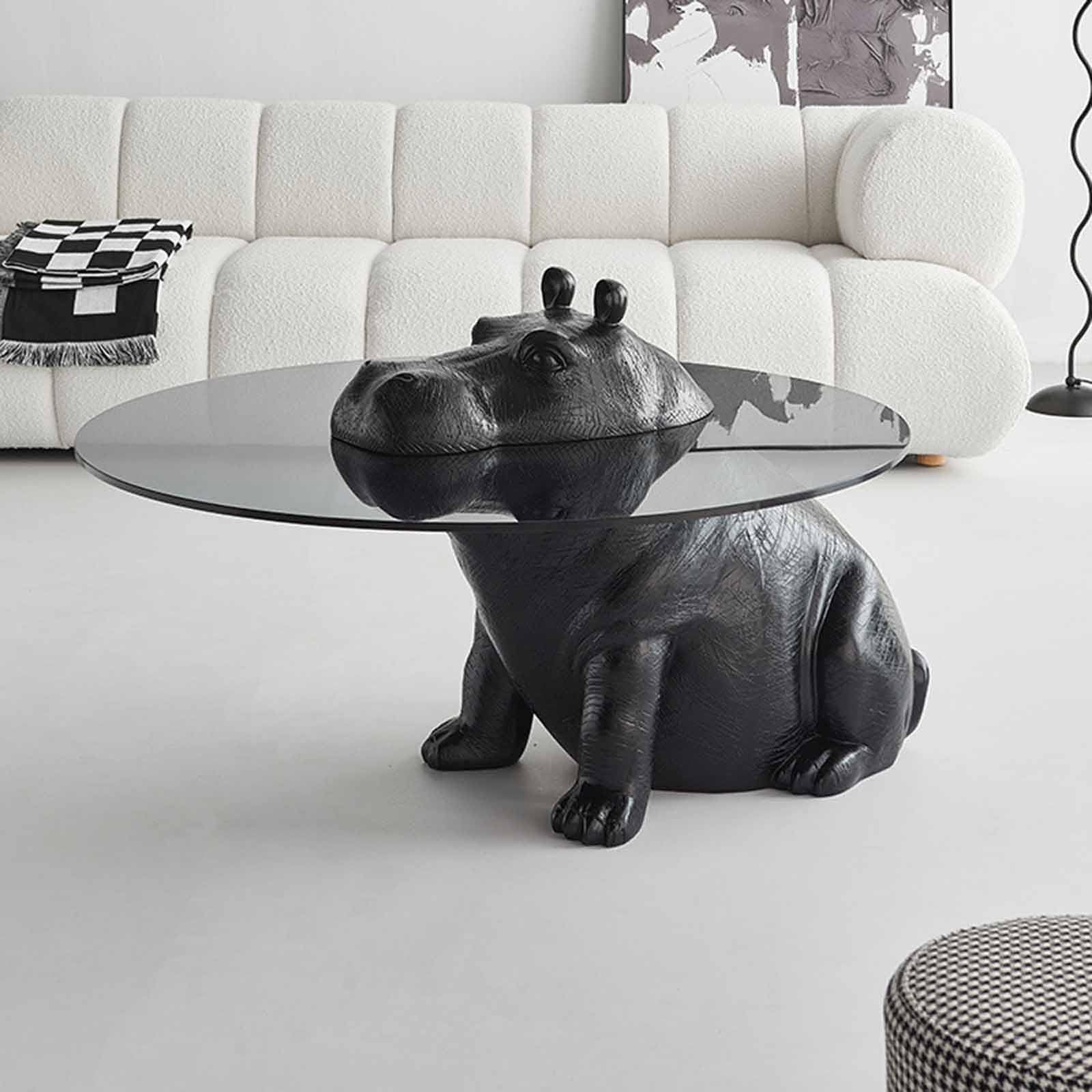 Creative animal tea table FRP material Thickened glass surface Hippo living room end table small table for coffee room