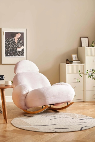 Modern Simple White Rocking Lounge Chair for Home & Balcony Net Single Sofa for Living Room Leisure Furniture