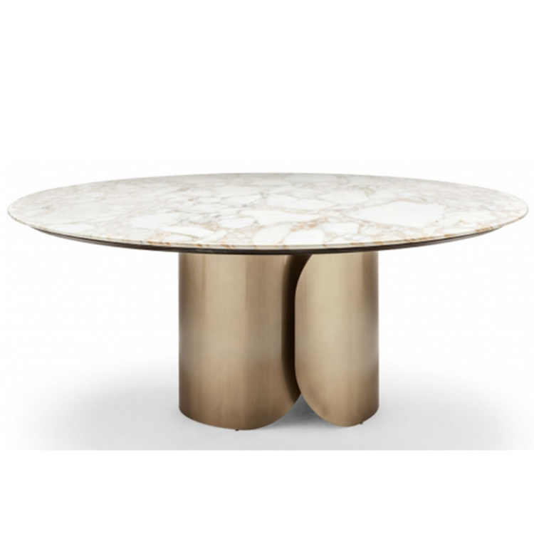 Round white marble top dining banquet hall table with gold base for the dining room luxury table