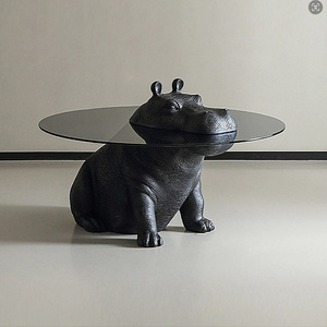 Creative animal tea table FRP material Thickened glass surface Hippo living room end table small table for coffee room