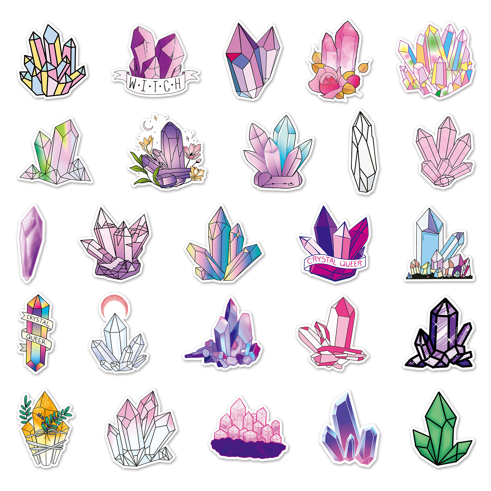 50PCS Lucky Bohemia Crystal Cartoon Stickers Aesthetic DIY Scrapbook Phone Laptop Luggage Cute Gem Sticker Decals Kid Toy